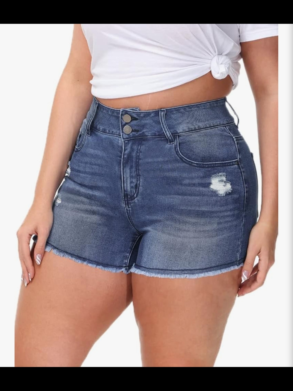 Denim High-Rise Stretch Jean Shorts in Dark Blue